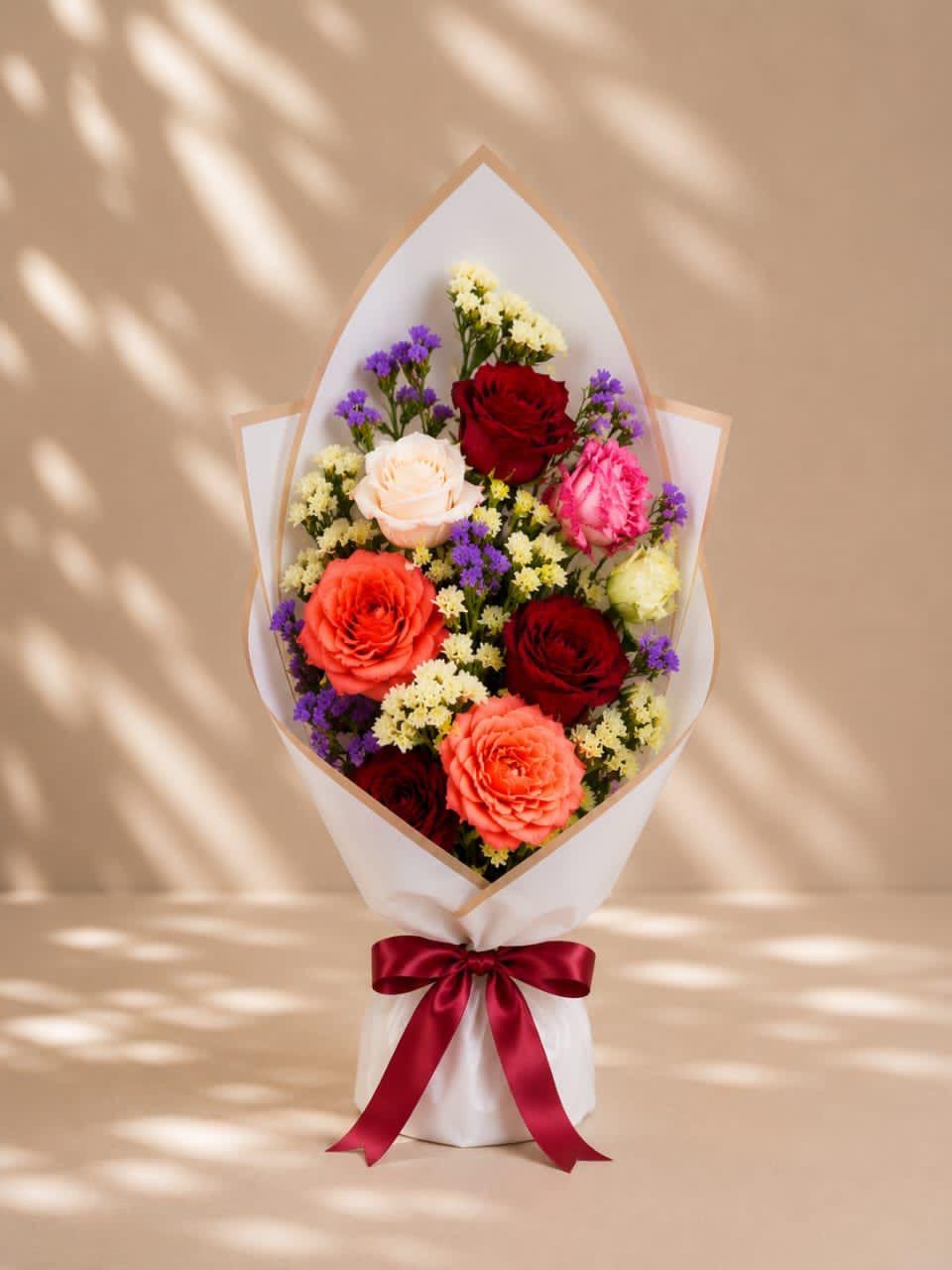 Bouquet Rond Multicolore : Bouquet Rond Multicolore Roses - Livraison 24h