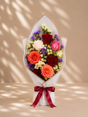 Bouquet Rond Multicolore : Bouquet Rond Multicolore Roses - Livraison 24h