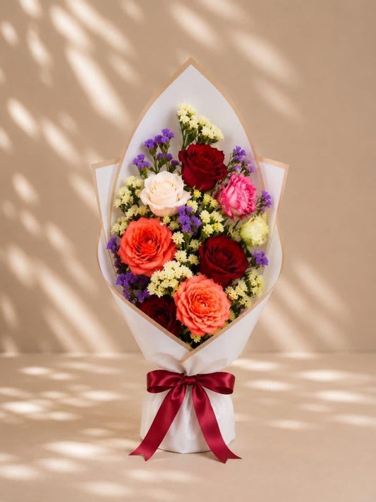 Bouquet Rond Multicolore : Bouquet Rond Multicolore Roses - Livraison 24h