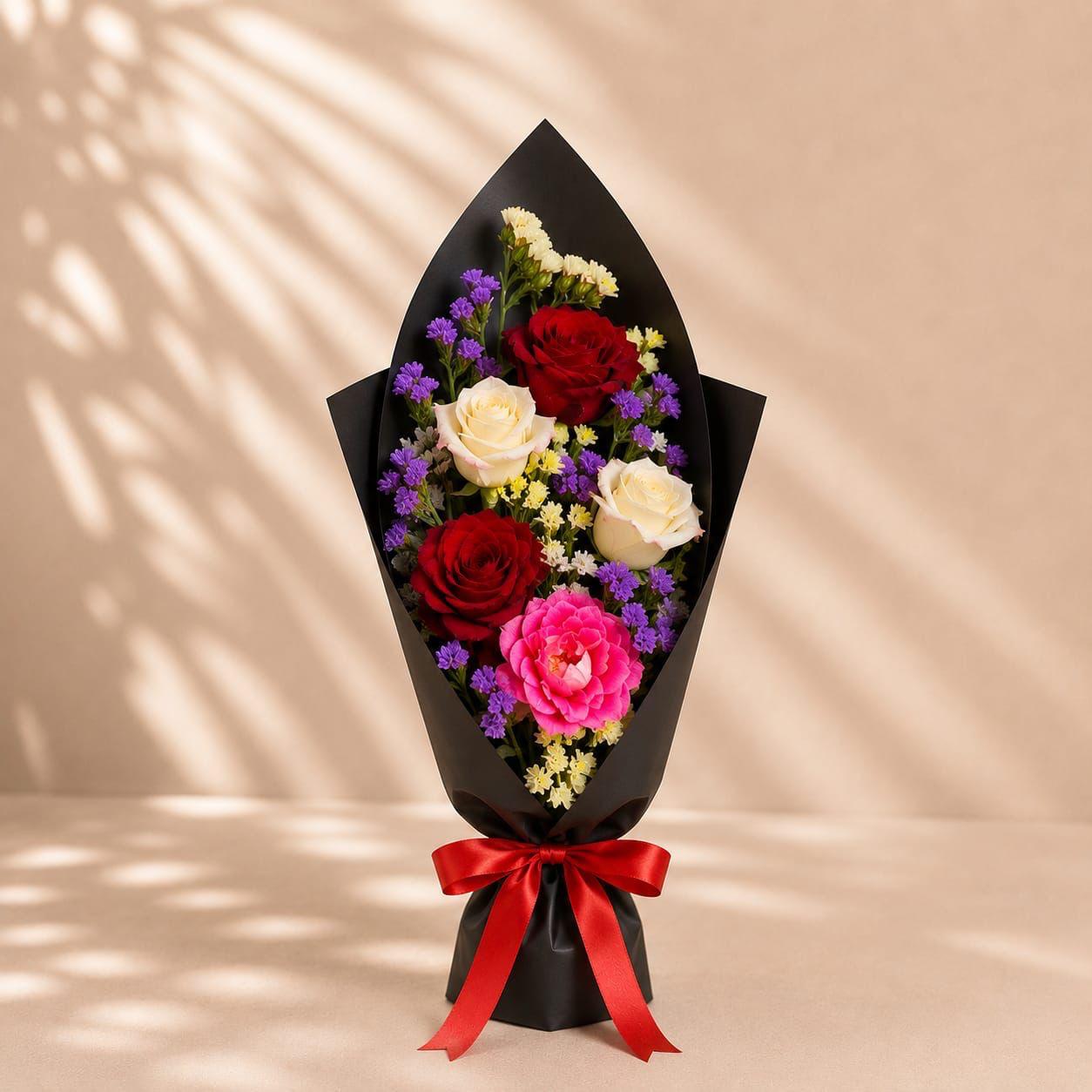 Bouquet Multicolore en Noir : Bouquet Coloré Moderne en Papier Noir - Livraison 24h