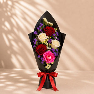 Bouquet Multicolore en Noir : Bouquet Coloré Moderne en Papier Noir - Livraison 24h