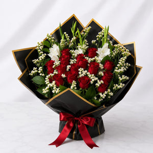 Bouquet Prestige Rouge & Blanc et Lys Blancs - Collection Luxe | Livraison 48h