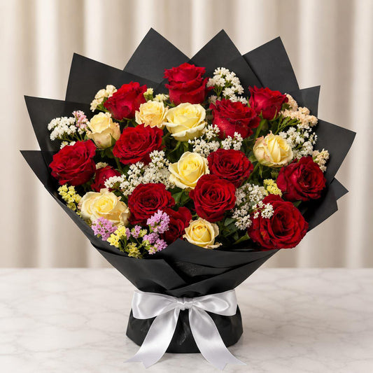 Les fleurs de 48 heures  Prestige Rouge & Jaune - Élégance Classique | Livraison 48h