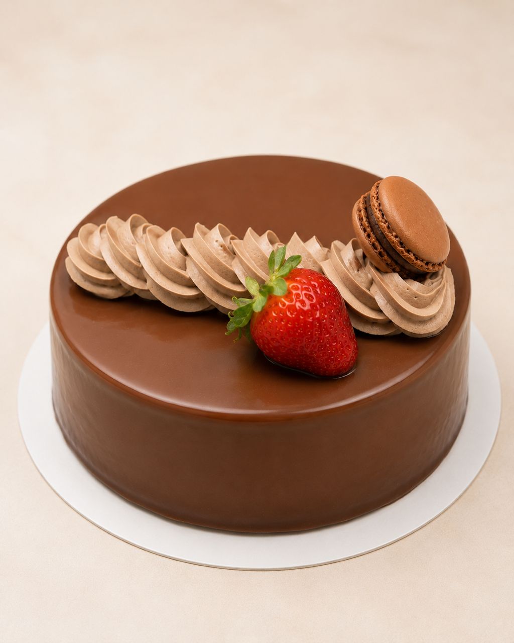 Gâteau Chocolat Premium avec Macaron & Fraise - Livraison 24h